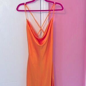 Orange Satin Midi Dress